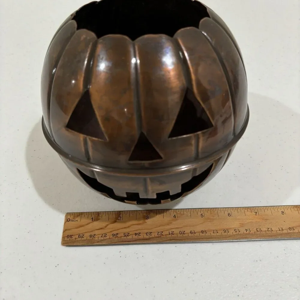 Restoration Hardware Copper Pumpkin Jack-O-Lantern Candle Holder 6in *no spike*
